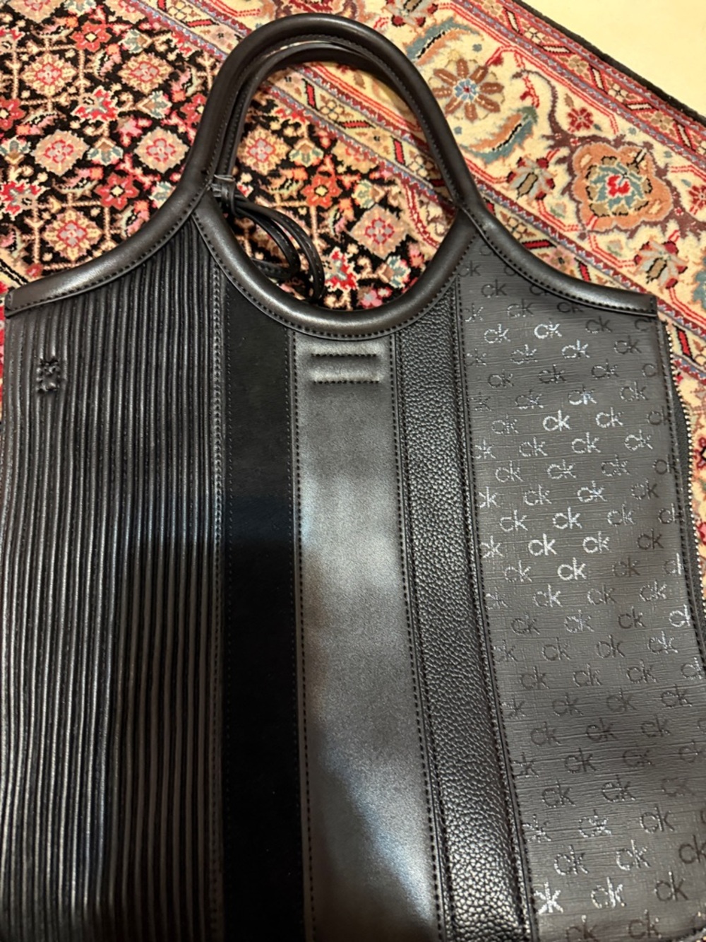 Calvin Klein Black CK Monogram Vertical-Panel Tote